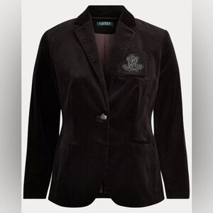 RALPH LAUREN Black Velvet Crest Stretch Blazer 12